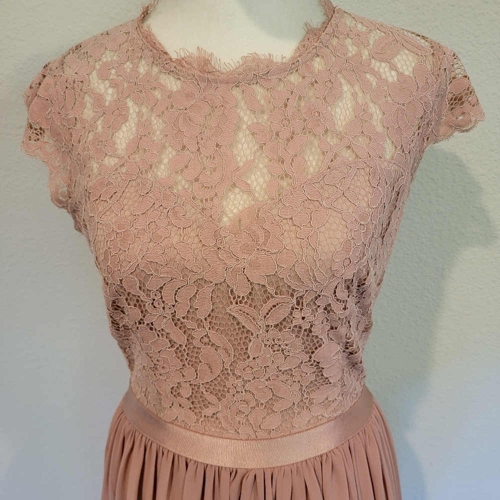 Musol Pink Lace Chiffon Fit And Flare Floor Length Gown Size S - Picture 4 of 16